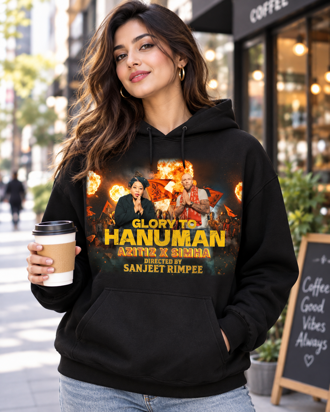 Glory to Hanuman Graphic Hoodie – Black